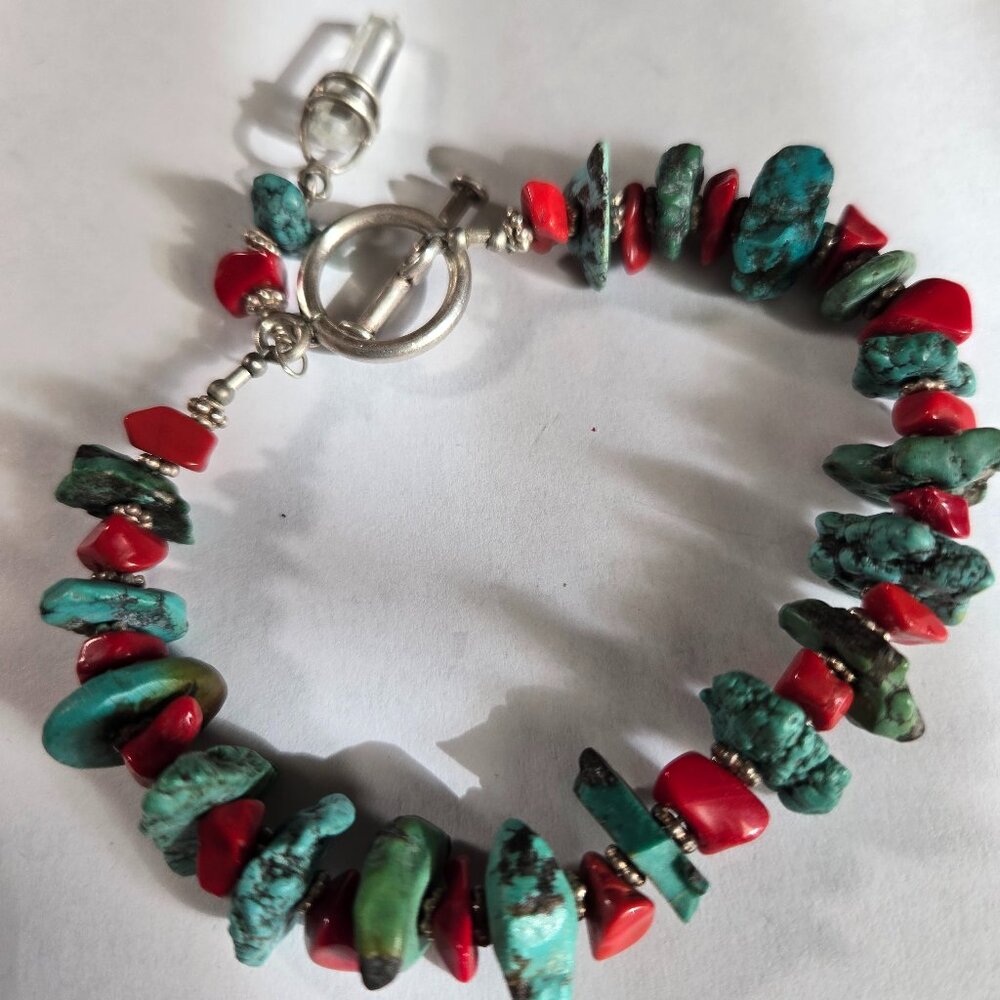 Turquoise & Coral w/ Crystal Spike Drop